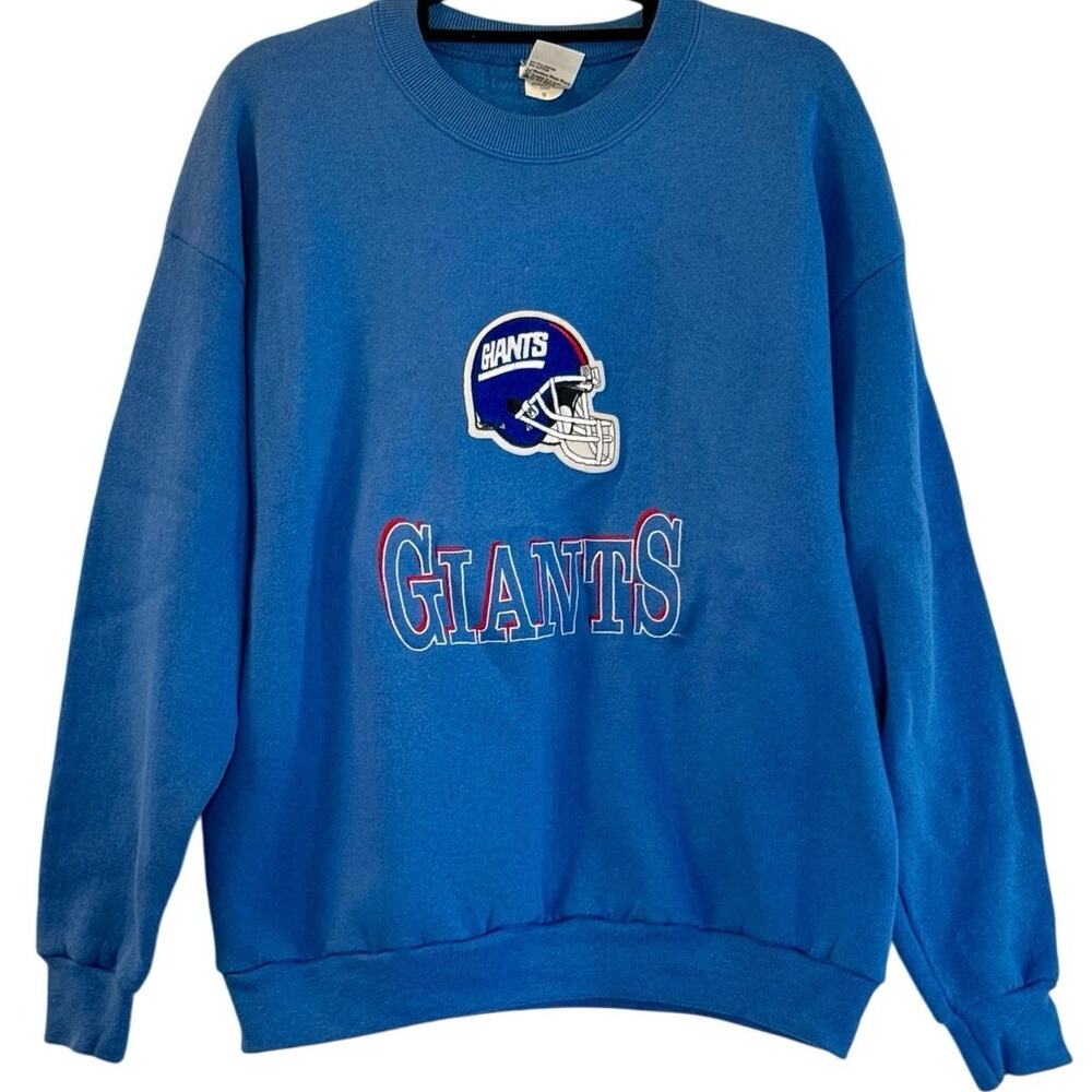 Vintage 80s New York Giants Patch Blue Crewneck Adult Large